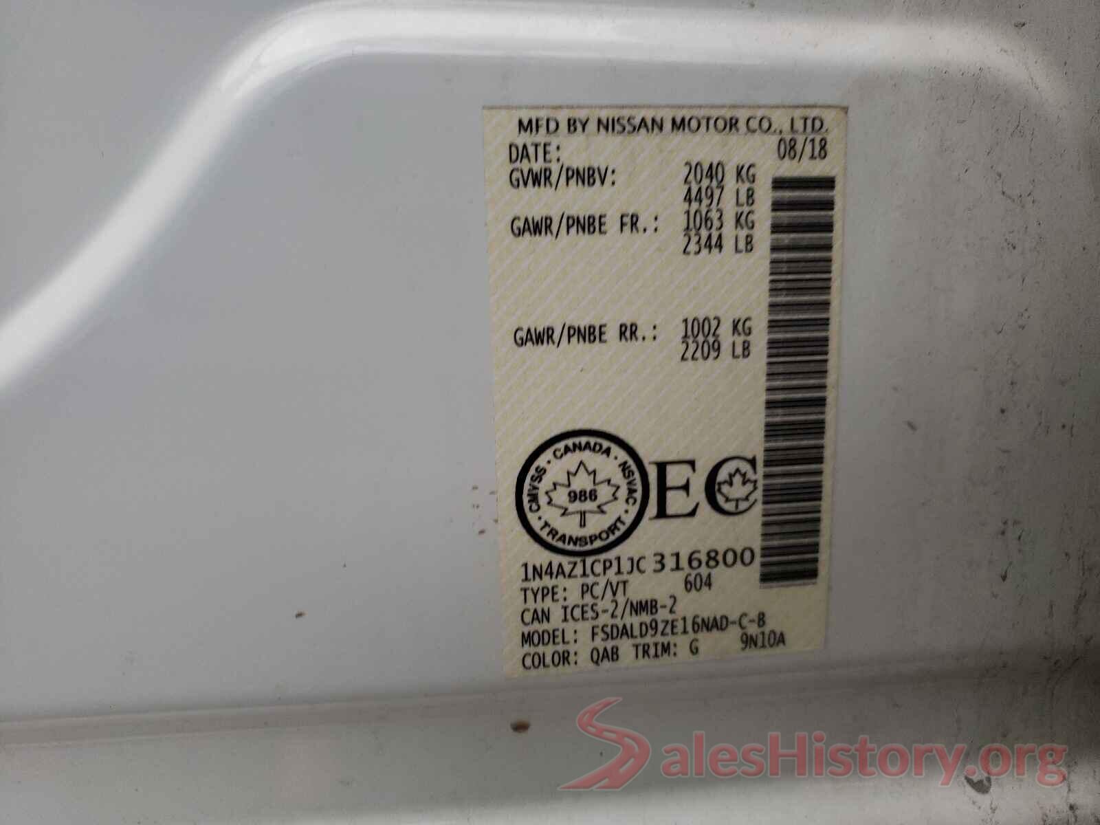 1N4AZ1CP1JC316800 2018 NISSAN LEAF