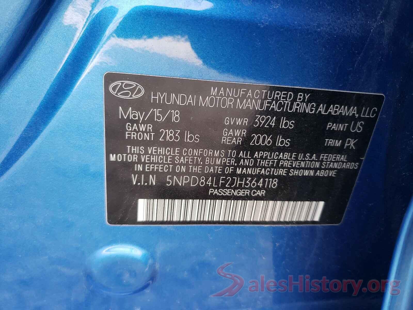 5NPD84LF2JH364118 2018 HYUNDAI ELANTRA