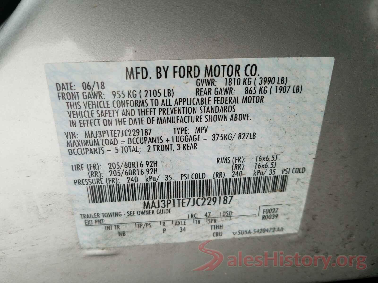 MAJ3P1TE7JC229187 2018 FORD ALL OTHER