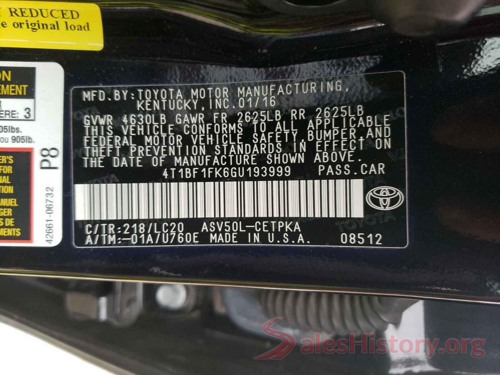 4T1BF1FK6GU193999 2016 TOYOTA CAMRY