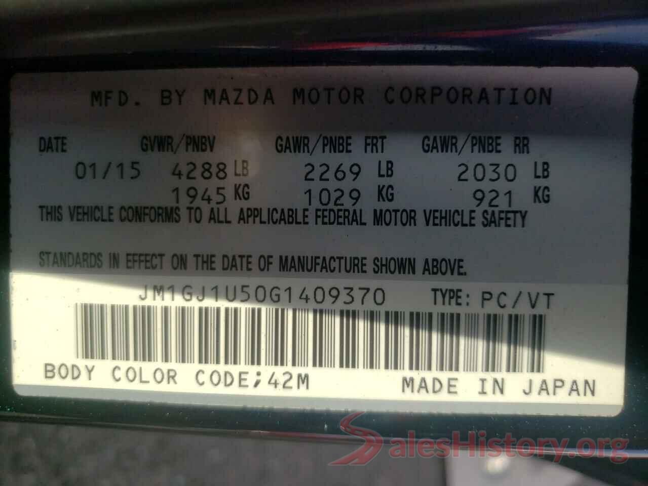 JM1GJ1U50G1409370 2016 MAZDA 6