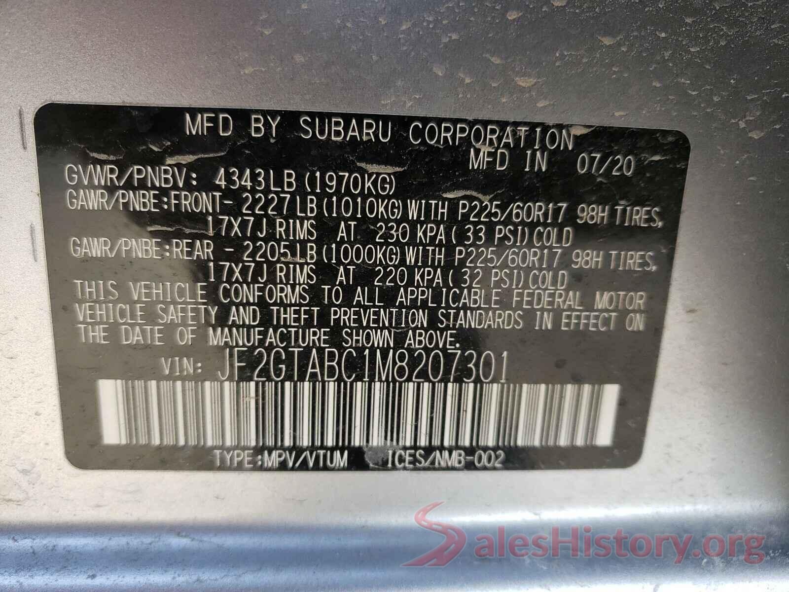 JF2GTABC1M8207301 2021 SUBARU CROSSTREK