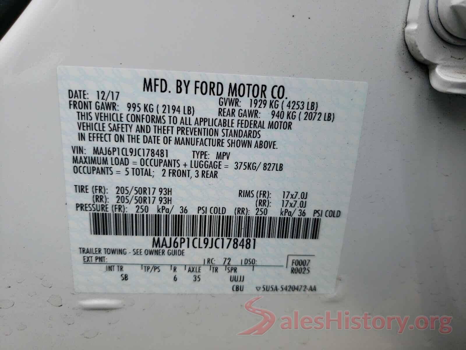 MAJ6P1CL9JC178481 2018 FORD ALL OTHER