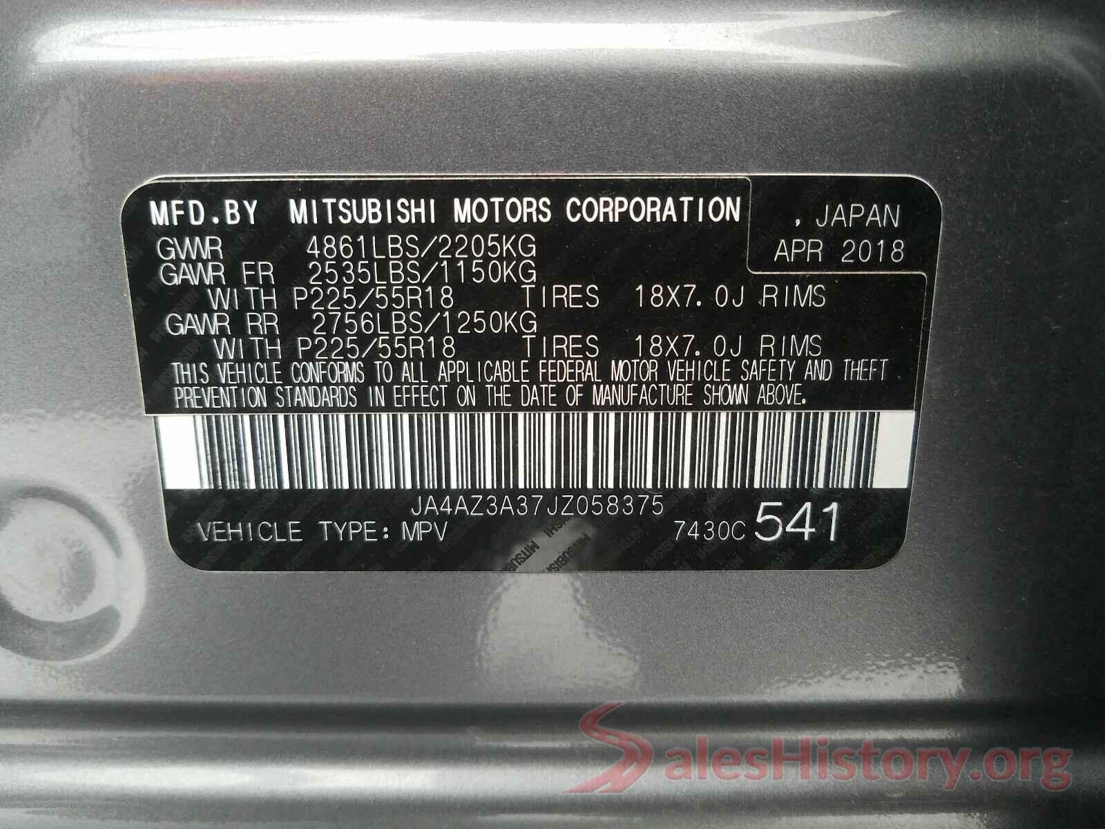 JA4AZ3A37JZ058375 2018 MITSUBISHI OUTLANDER