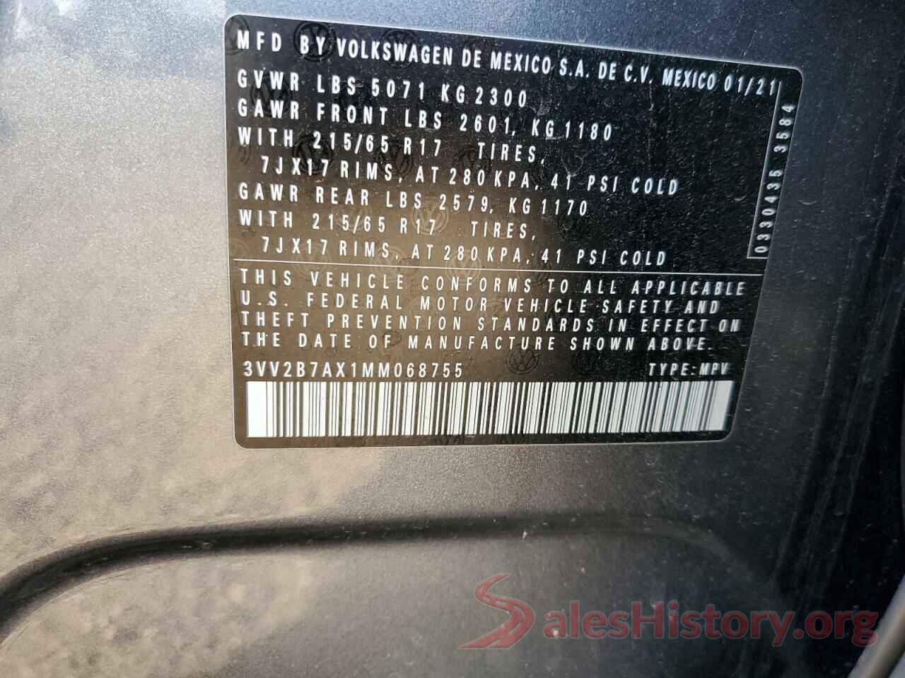 3VV2B7AX1MM068755 2021 VOLKSWAGEN TIGUAN