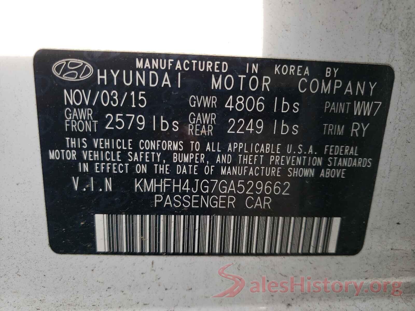 KMHFH4JG7GA529662 2016 HYUNDAI AZERA