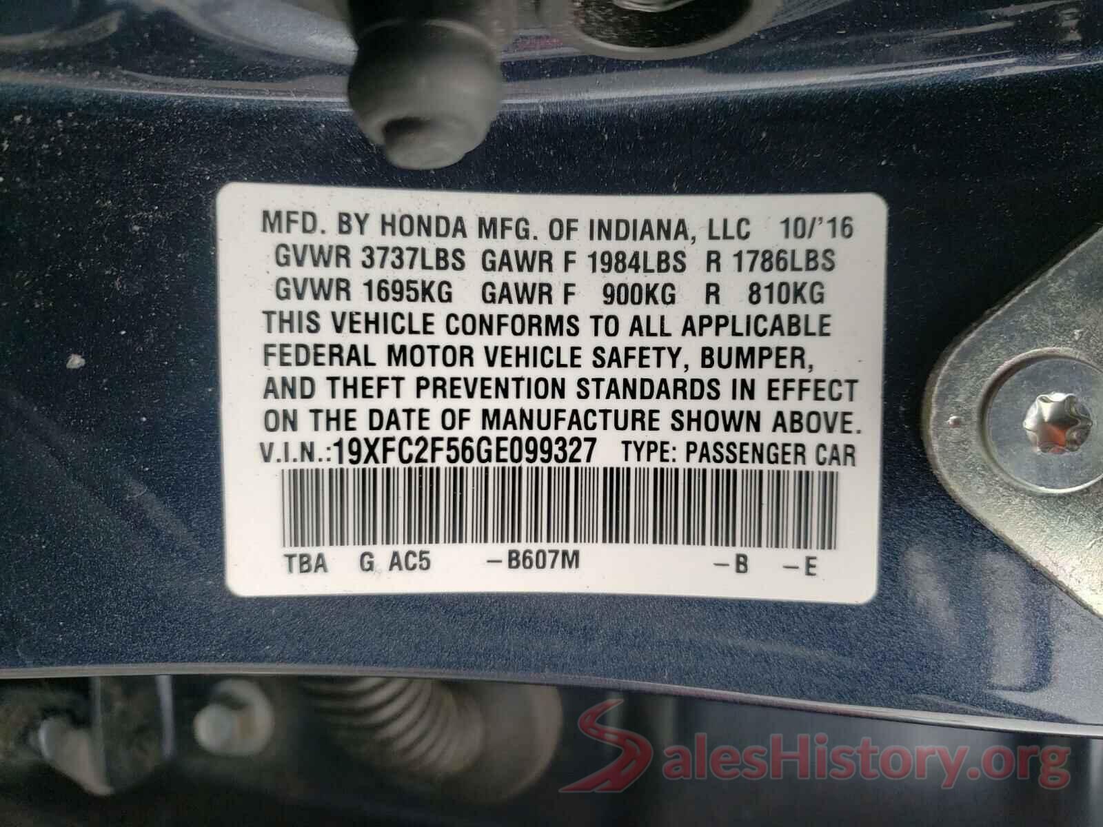 19XFC2F56GE099327 2016 HONDA CIVIC