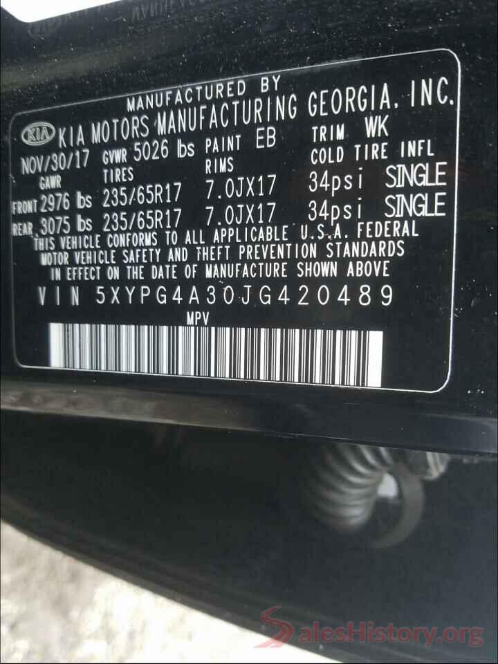 5XYPG4A30JG420489 2018 KIA SORENTO