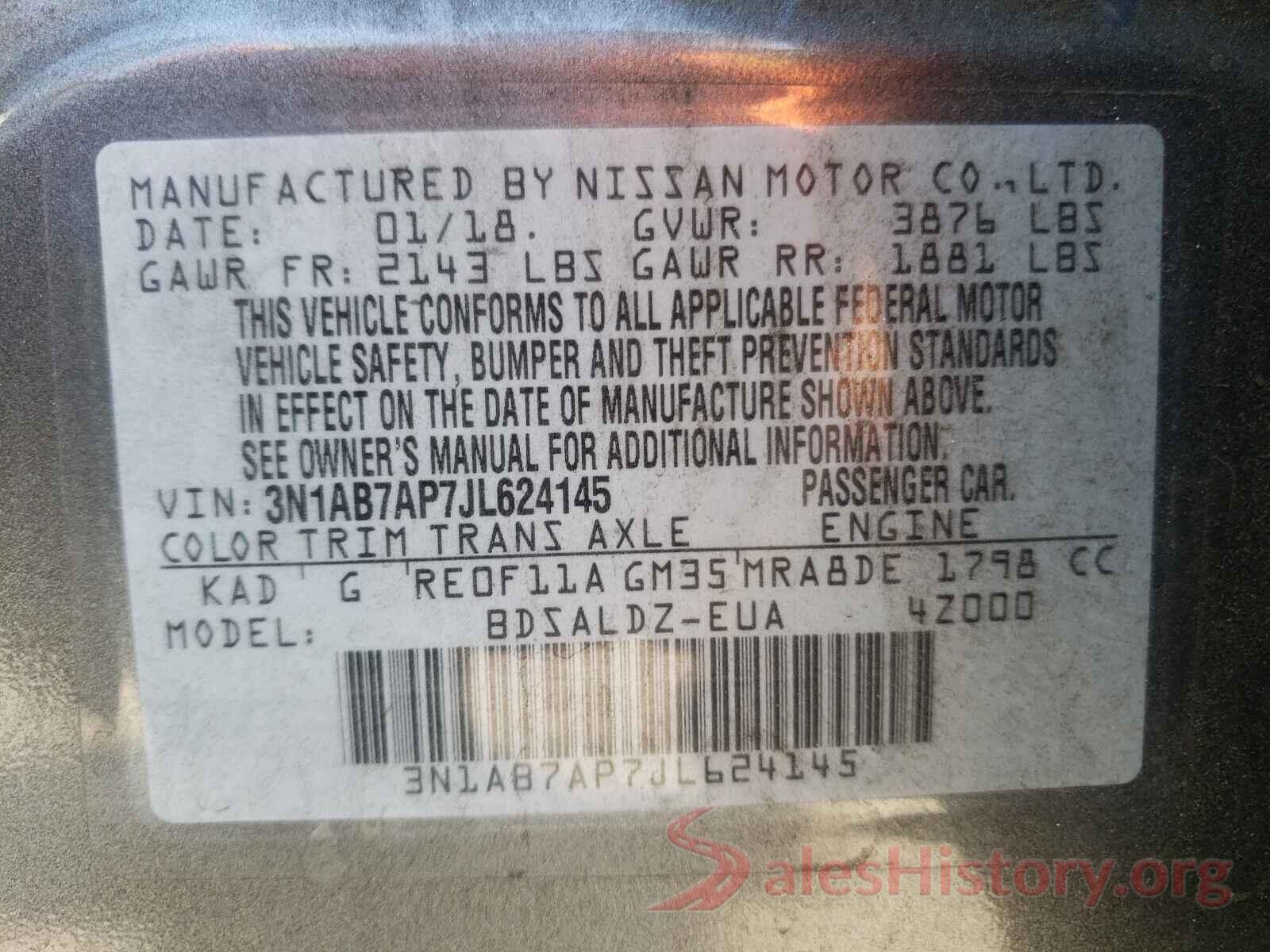 3N1AB7AP7JL624145 2018 NISSAN SENTRA