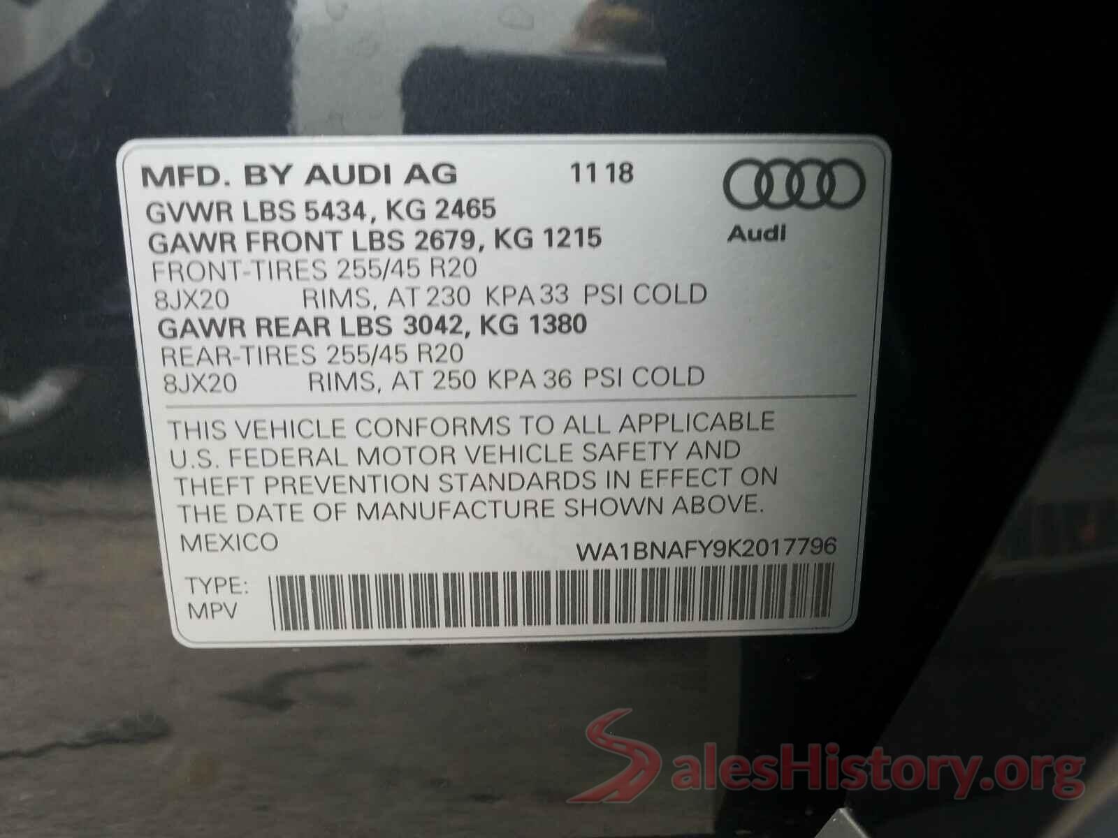 WA1BNAFY9K2017796 2019 AUDI Q5