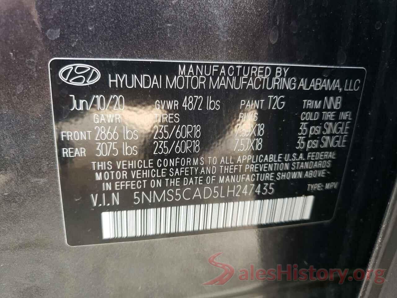 5NMS5CAD5LH247435 2020 HYUNDAI SANTA FE