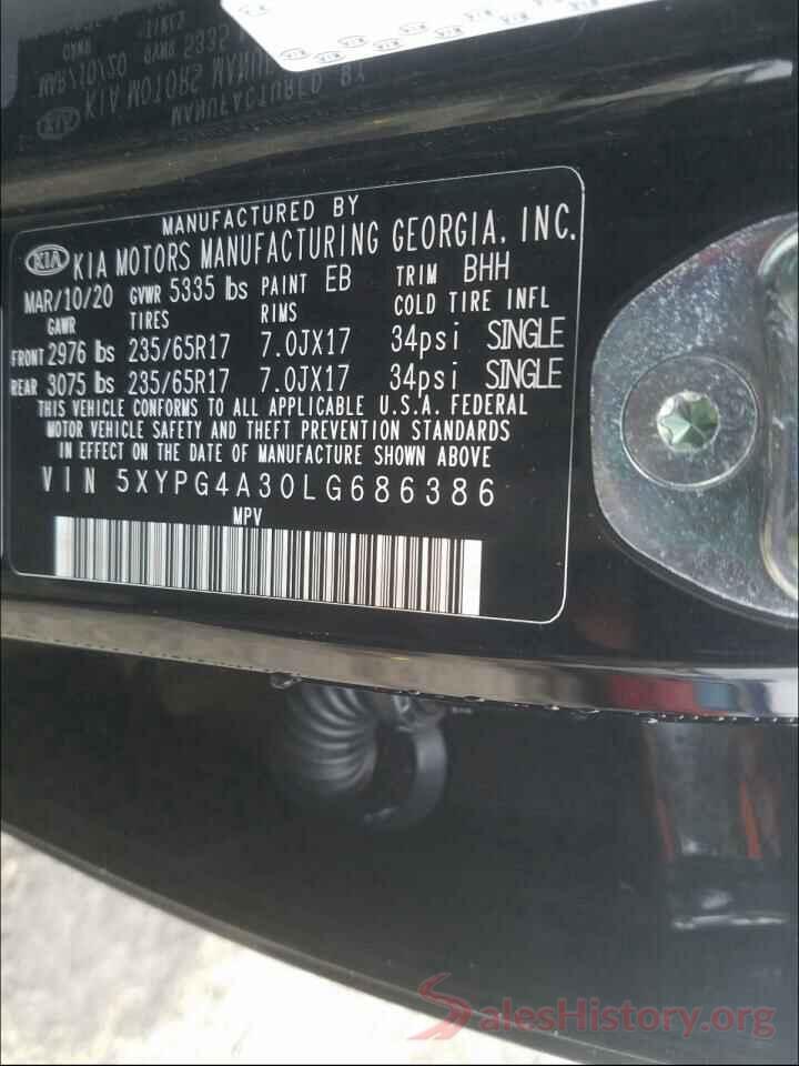 5XYPG4A30LG686386 2020 KIA SORENTO