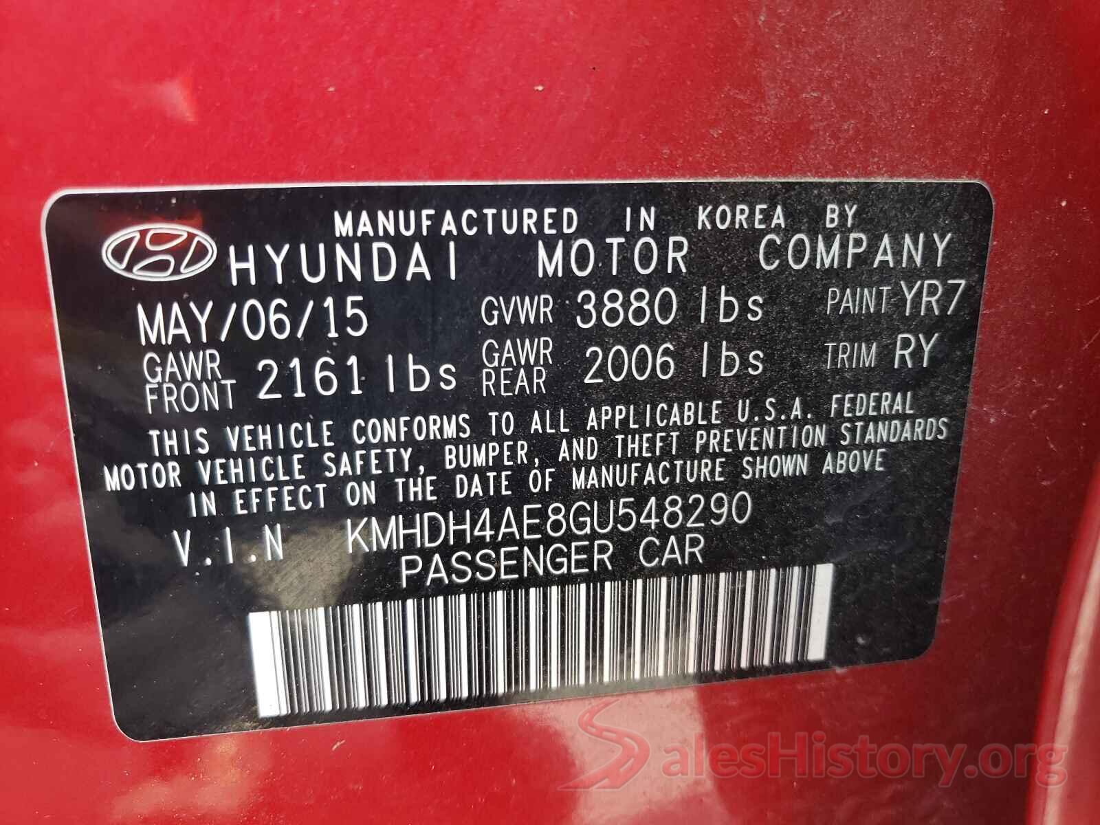 KMHDH4AE8GU548290 2016 HYUNDAI ELANTRA