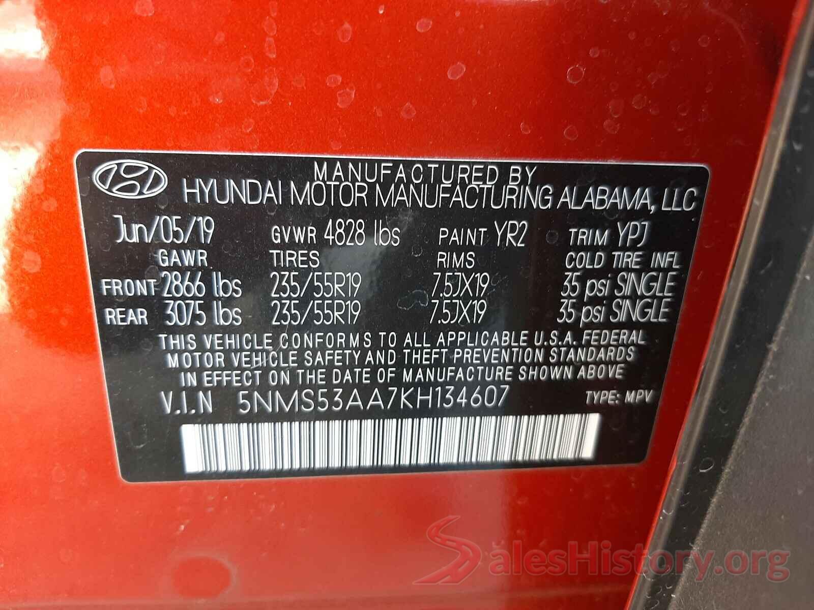 5NMS53AA7KH134607 2019 HYUNDAI SANTA FE