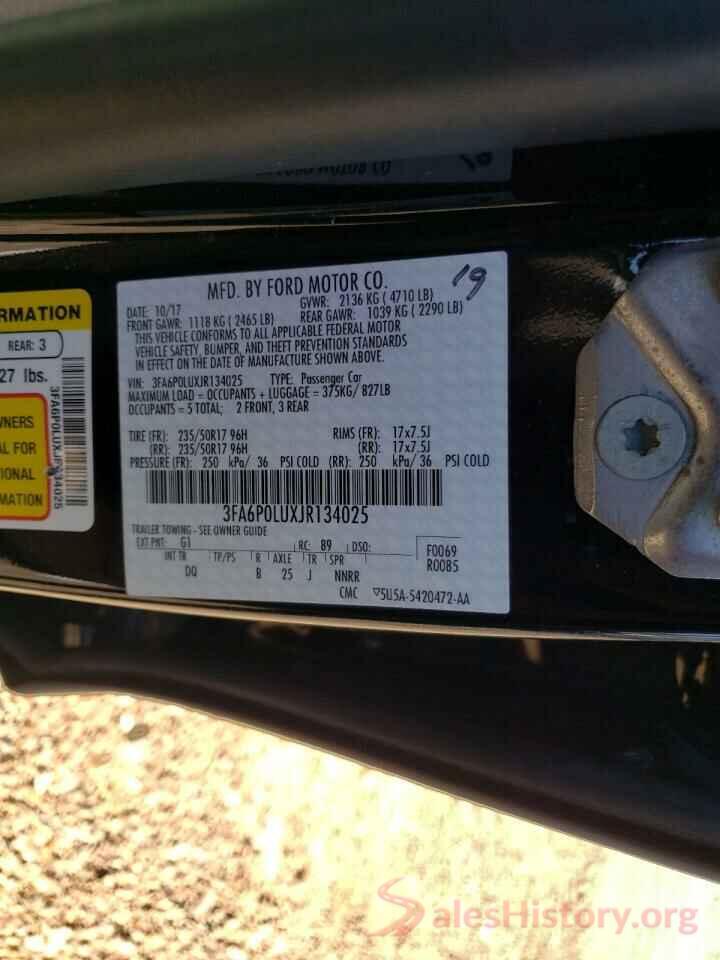 3FA6P0LUXJR134025 2018 FORD FUSION