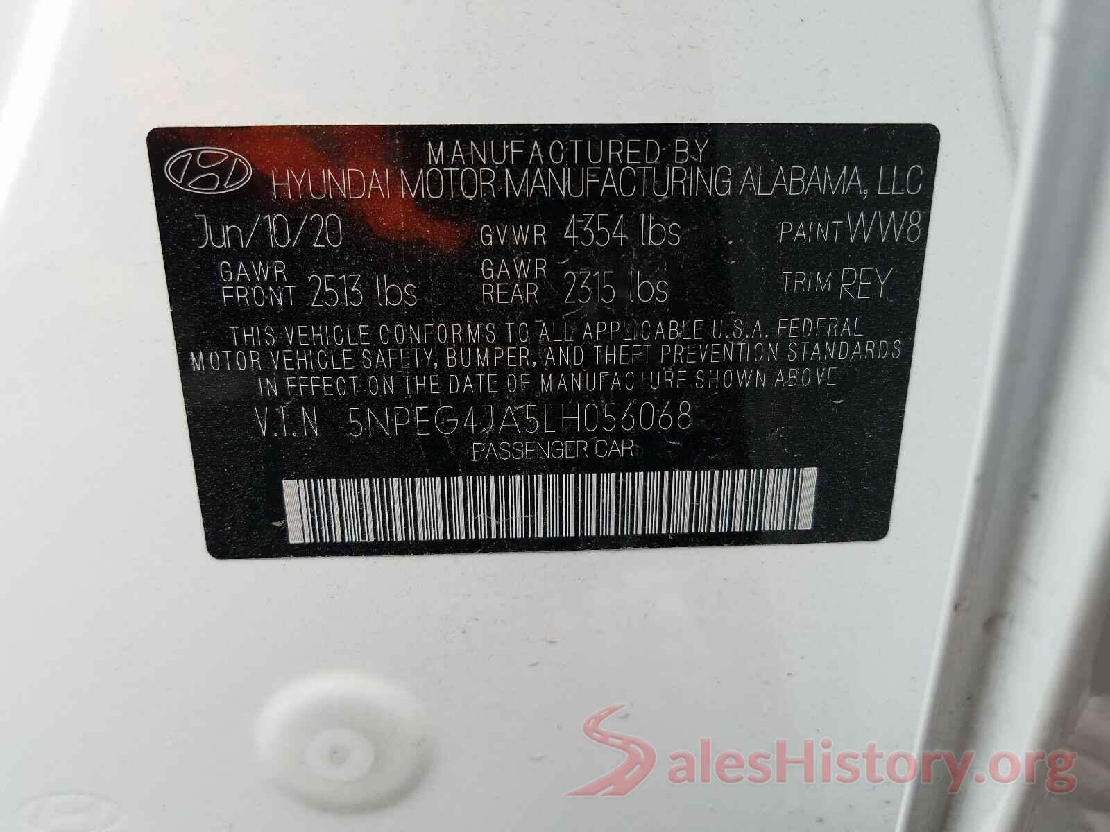 5NPEG4JA5LH056068 2020 HYUNDAI SONATA