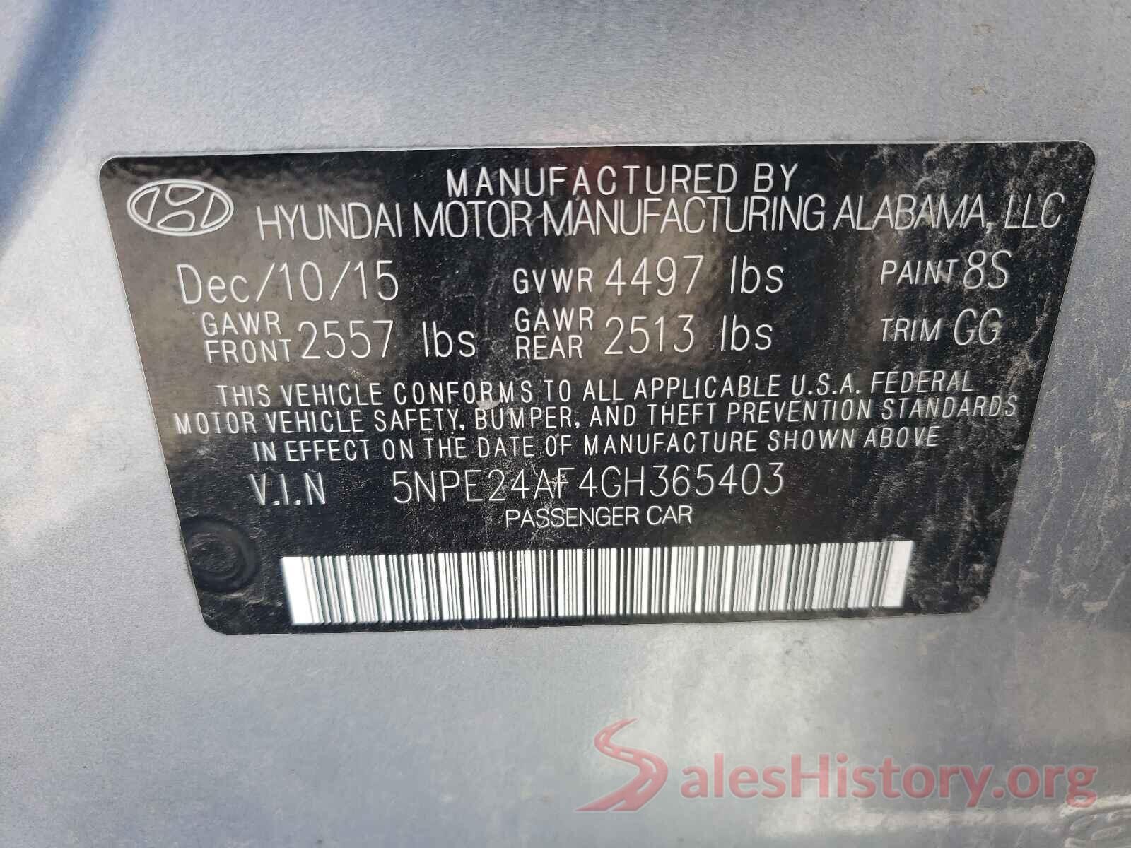 5NPE24AF4GH365403 2016 HYUNDAI SONATA