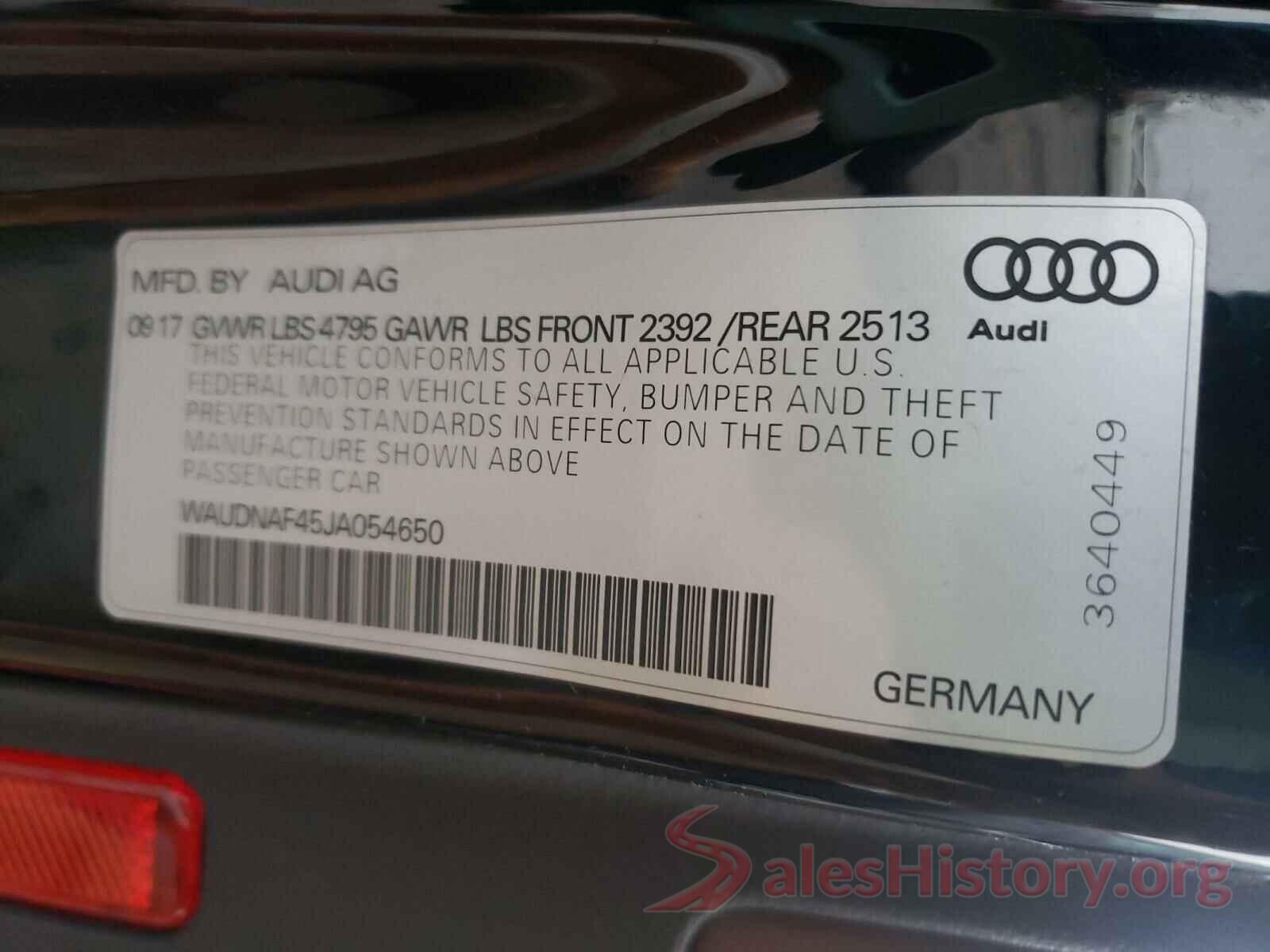 WAUDNAF45JA054650 2018 AUDI A4