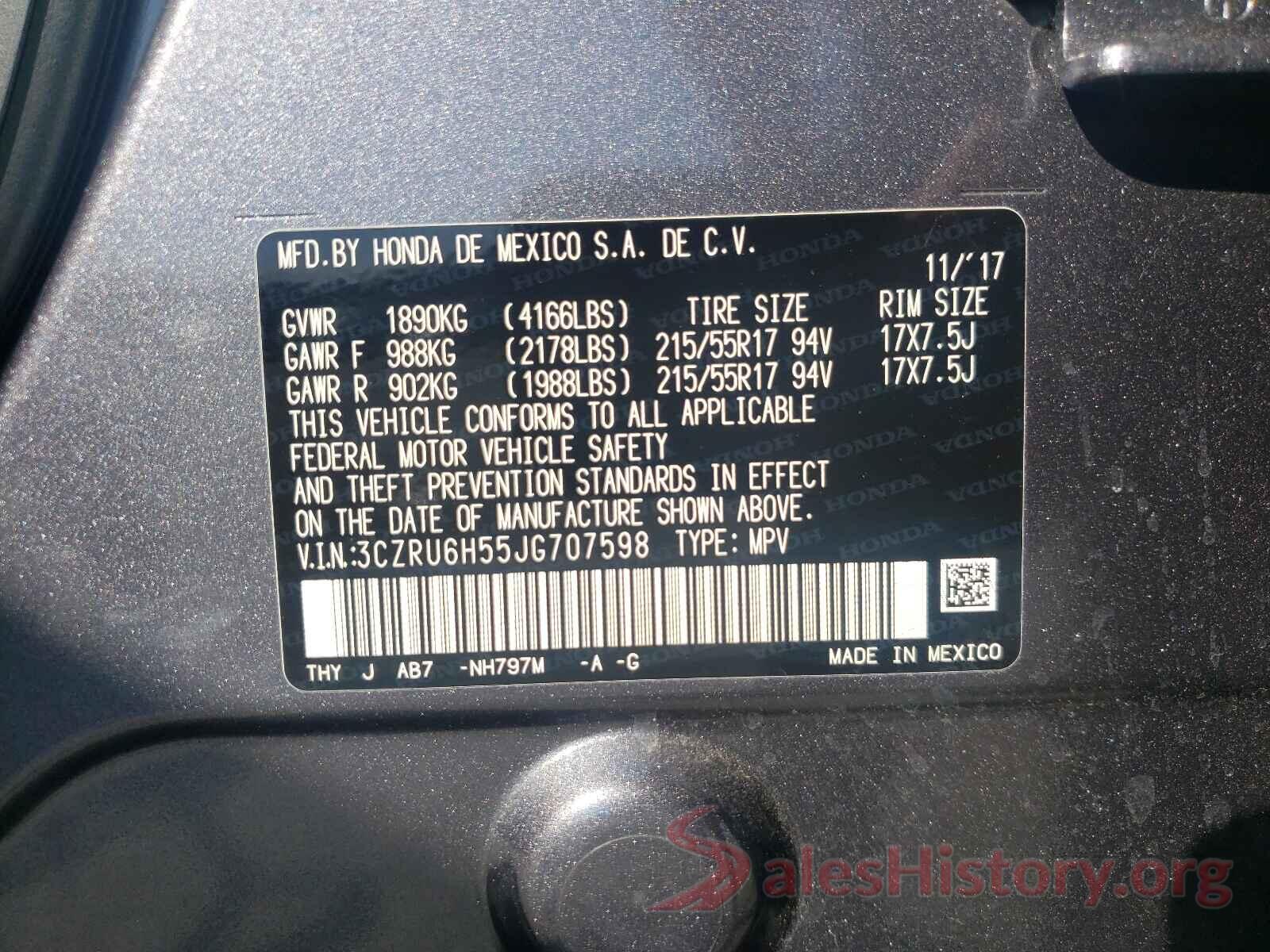 3CZRU6H55JG707598 2018 HONDA HR-V