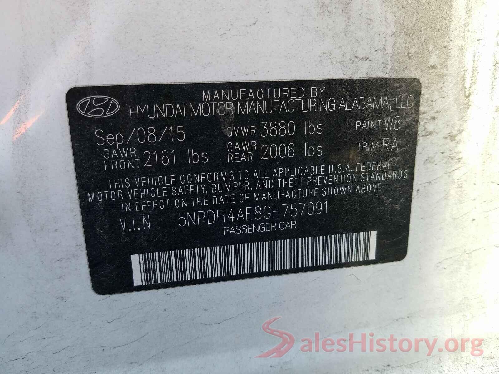 5NPDH4AE8GH757091 2016 HYUNDAI ELANTRA