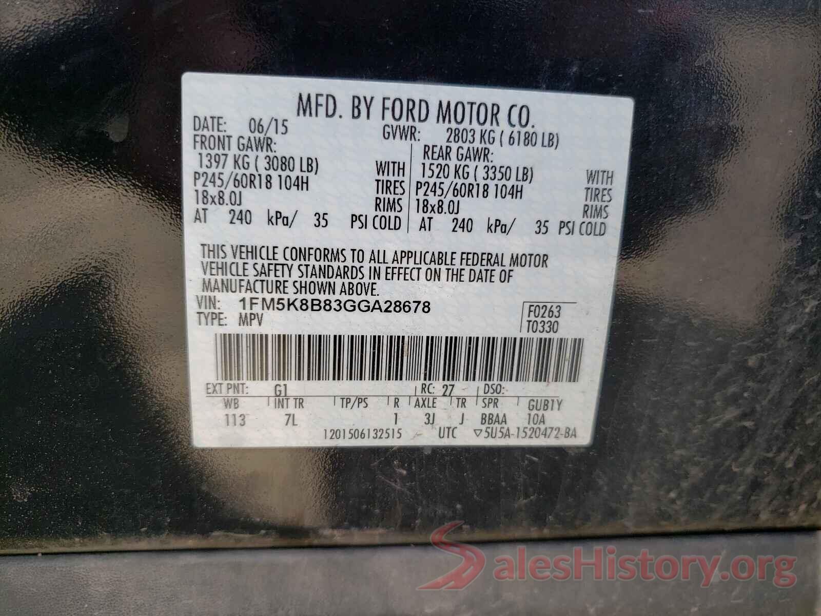 1FM5K8B83GGA28678 2016 FORD EXPLORER