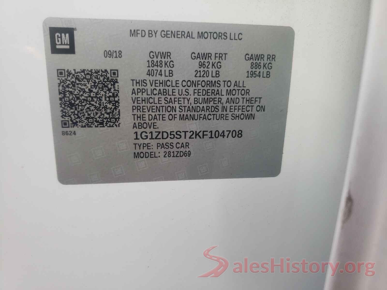 1G1ZD5ST2KF104708 2019 CHEVROLET MALIBU