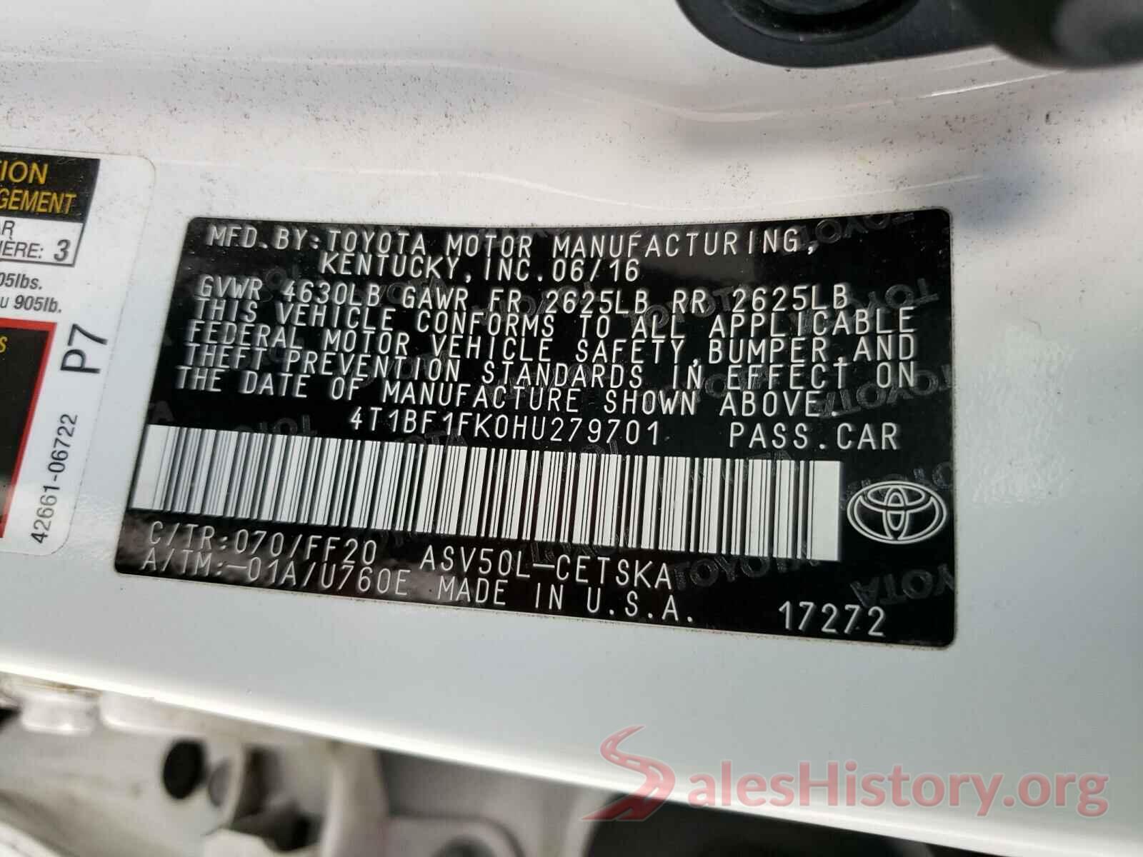 4T1BF1FK0HU279701 2017 TOYOTA CAMRY