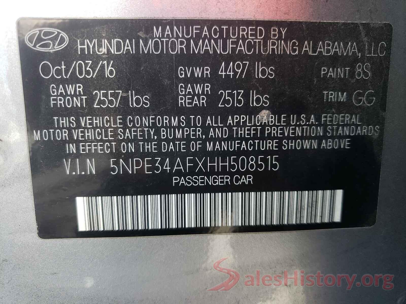 5NPE34AFXHH508515 2017 HYUNDAI SONATA