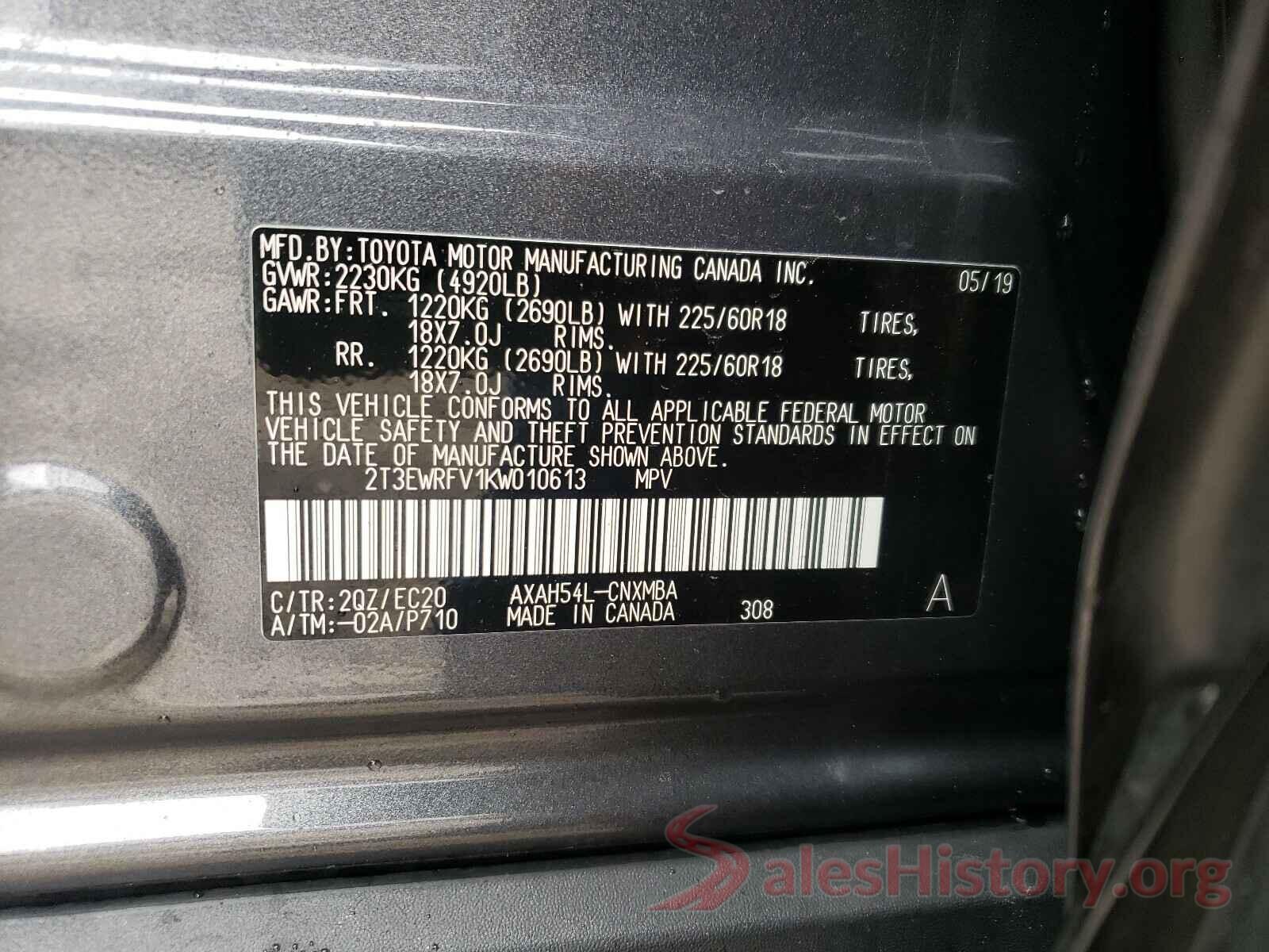 2T3EWRFV1KW010613 2019 TOYOTA RAV4