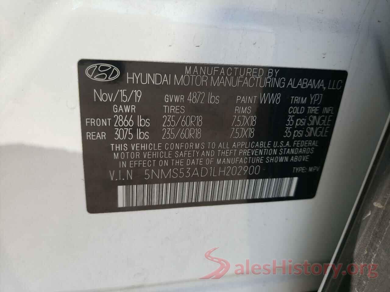 5NMS53AD1LH202900 2020 HYUNDAI SANTA FE