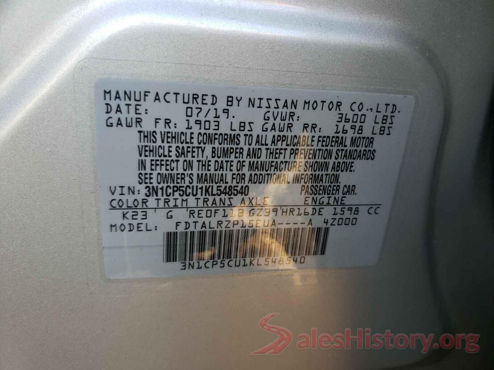 3N1CP5CU1KL548540 2019 NISSAN KICKS