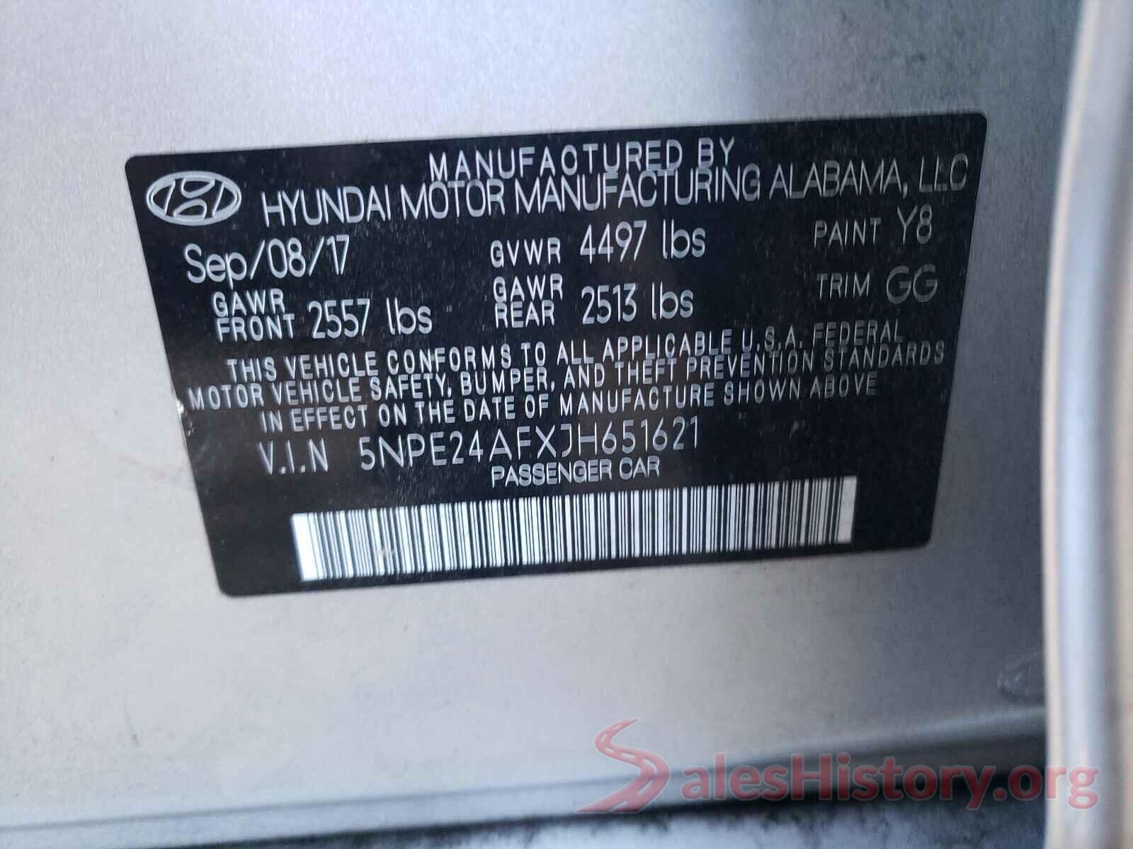 5NPE24AFXJH651621 2018 HYUNDAI SONATA