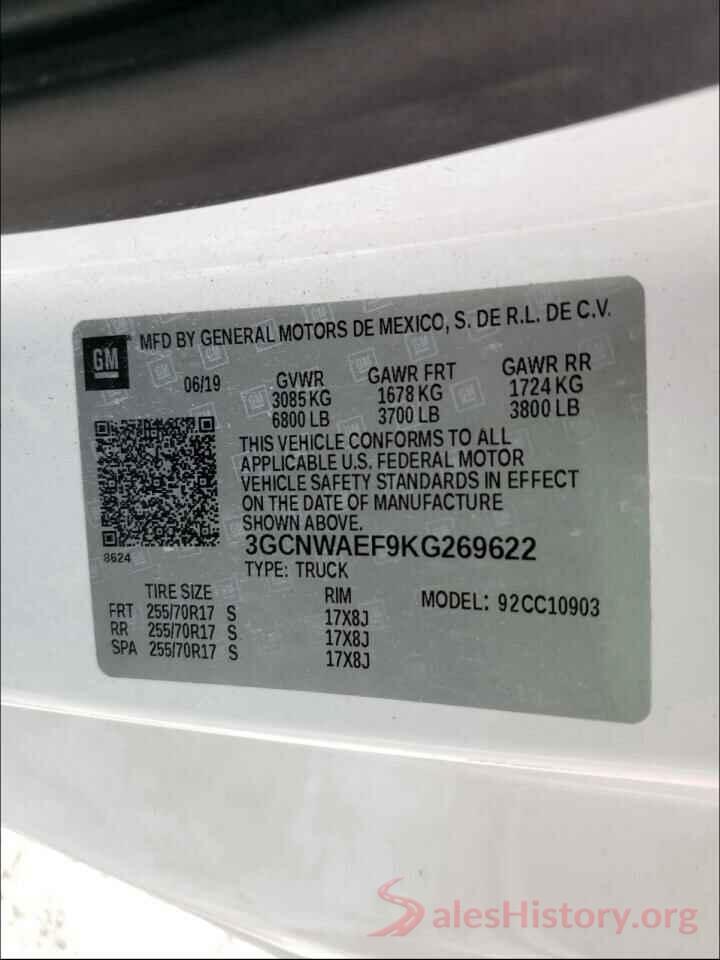 3GCNWAEF9KG269622 2019 CHEVROLET SILVERADO