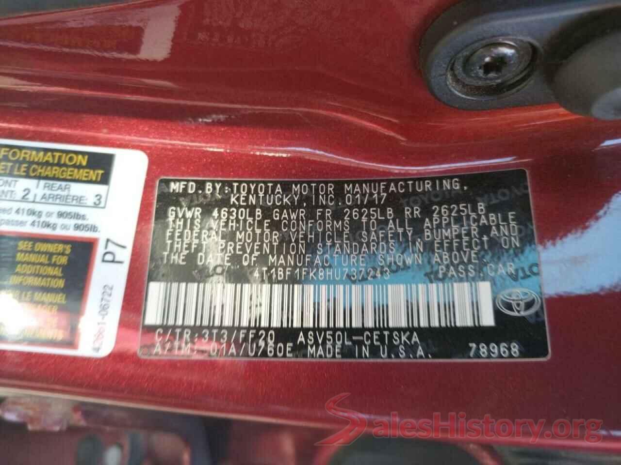 4T1BF1FK8HU737243 2017 TOYOTA CAMRY