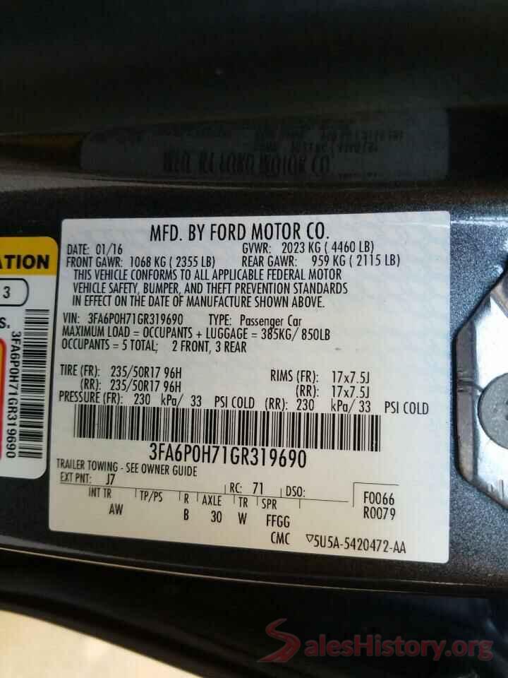 3FA6P0H71GR319690 2016 FORD FUSION