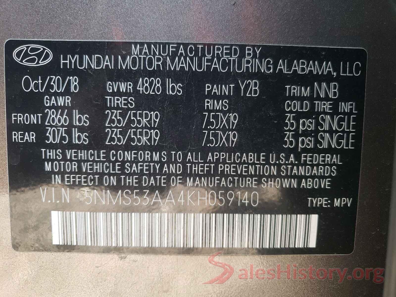 5NMS53AA4KH059140 2019 HYUNDAI SANTA FE