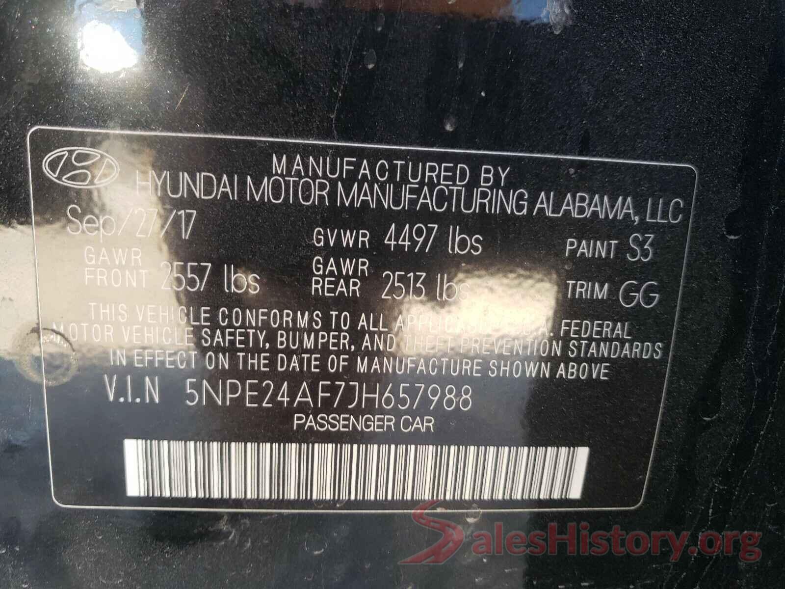 5NPE24AF7JH657988 2018 HYUNDAI SONATA