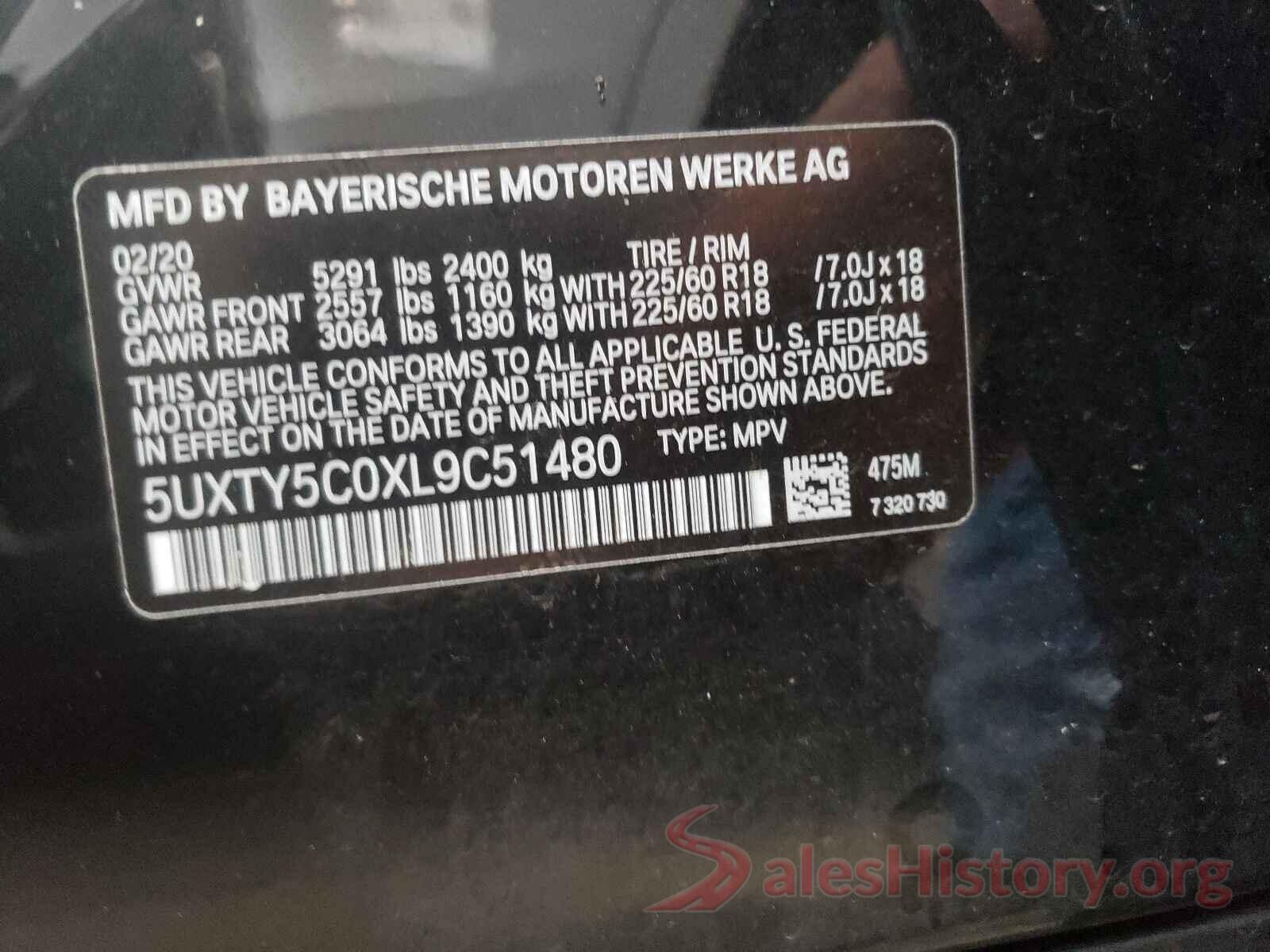 5UXTY5C0XL9C51480 2020 BMW X3