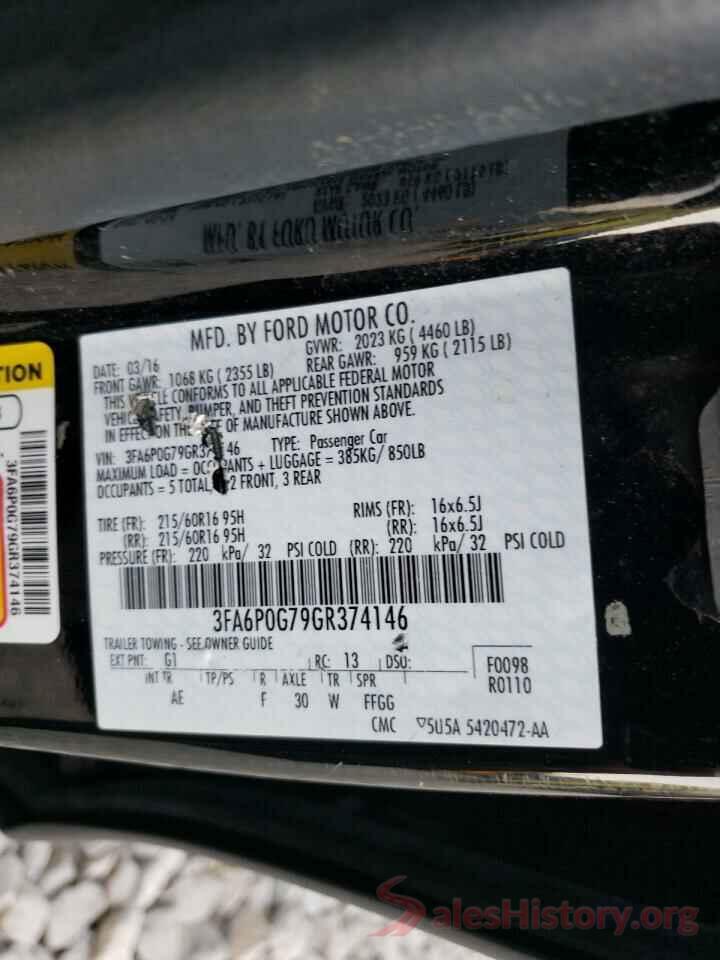 3FA6P0G79GR374146 2016 FORD FUSION