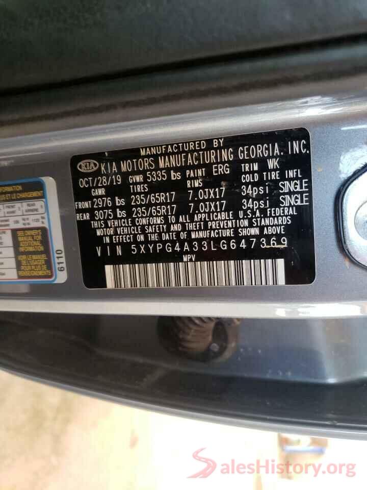 5XYPG4A33LG647369 2020 KIA SORENTO