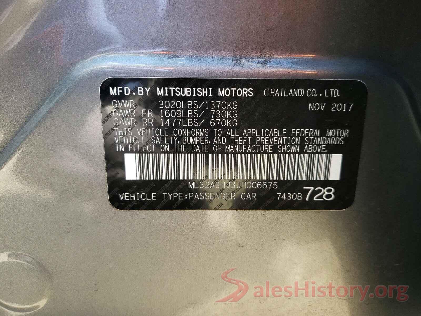 ML32A3HJ3JH006675 2018 MITSUBISHI MIRAGE