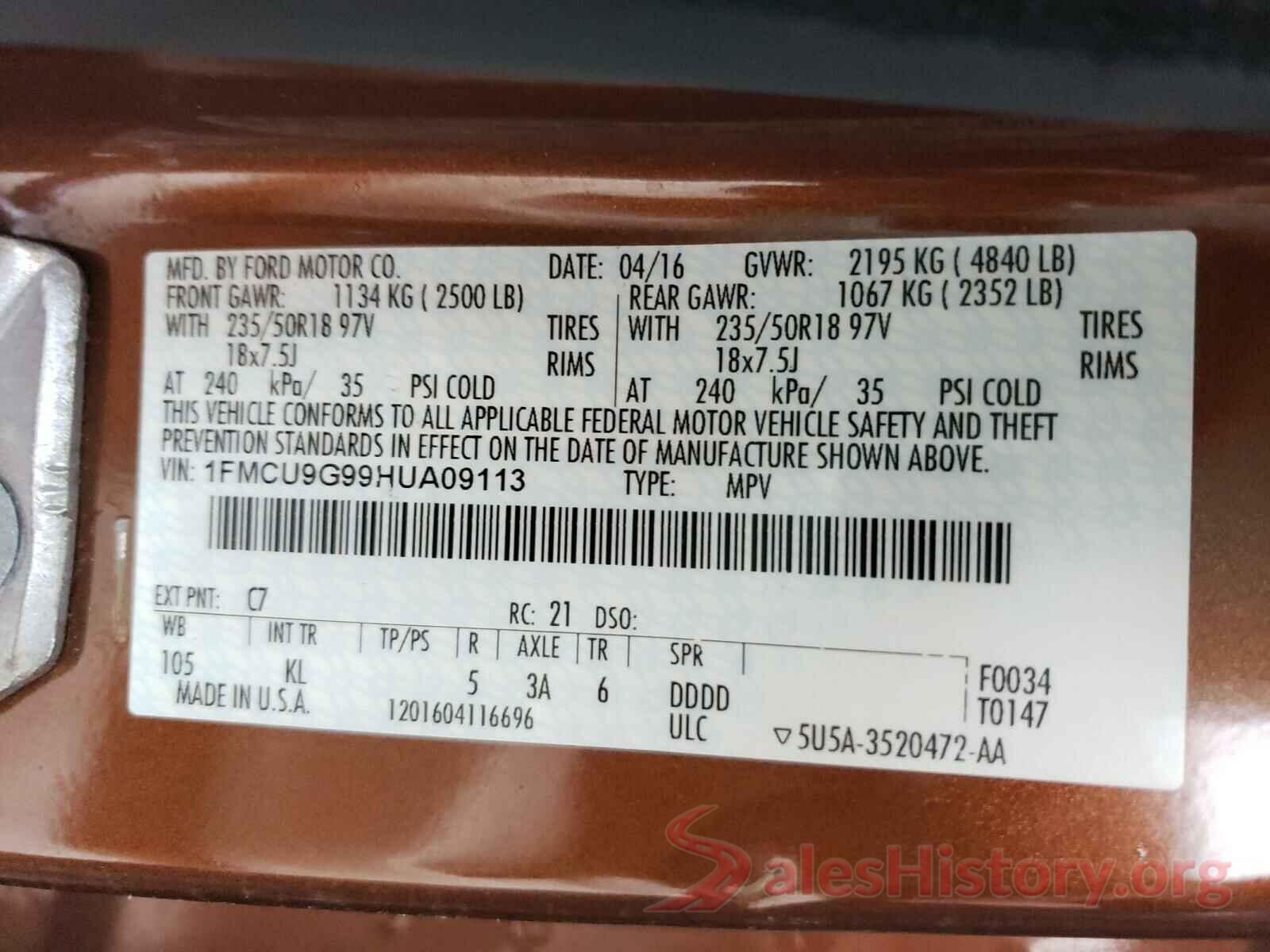 1FMCU9G99HUA09113 2017 FORD ESCAPE