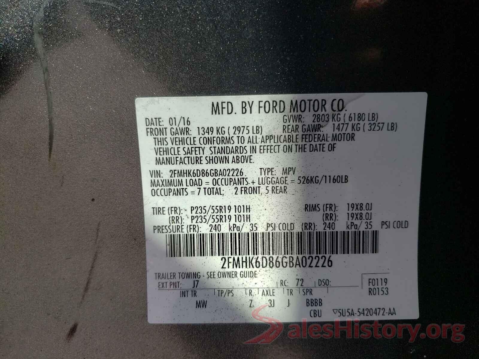 2FMHK6D86GBA02226 2016 FORD FLEX