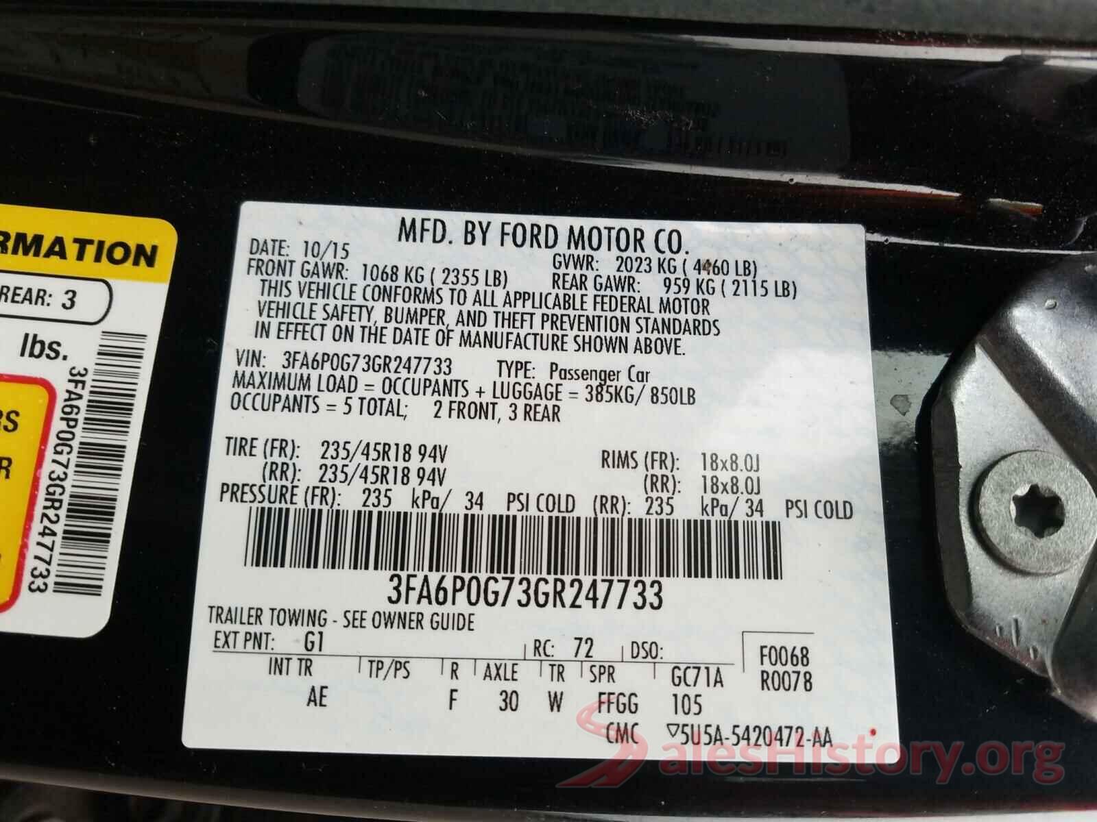 3FA6P0G73GR247733 2016 FORD FUSION