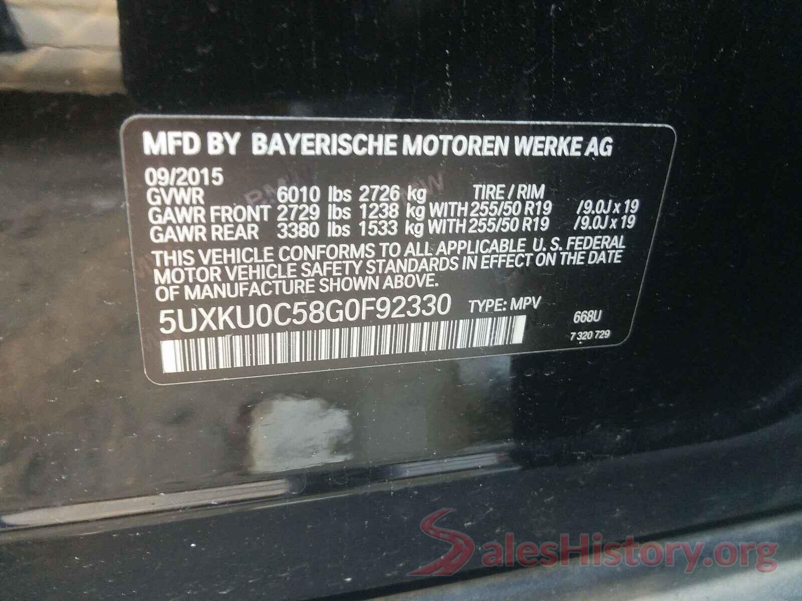 5UXKU0C58G0F92330 2016 BMW X6