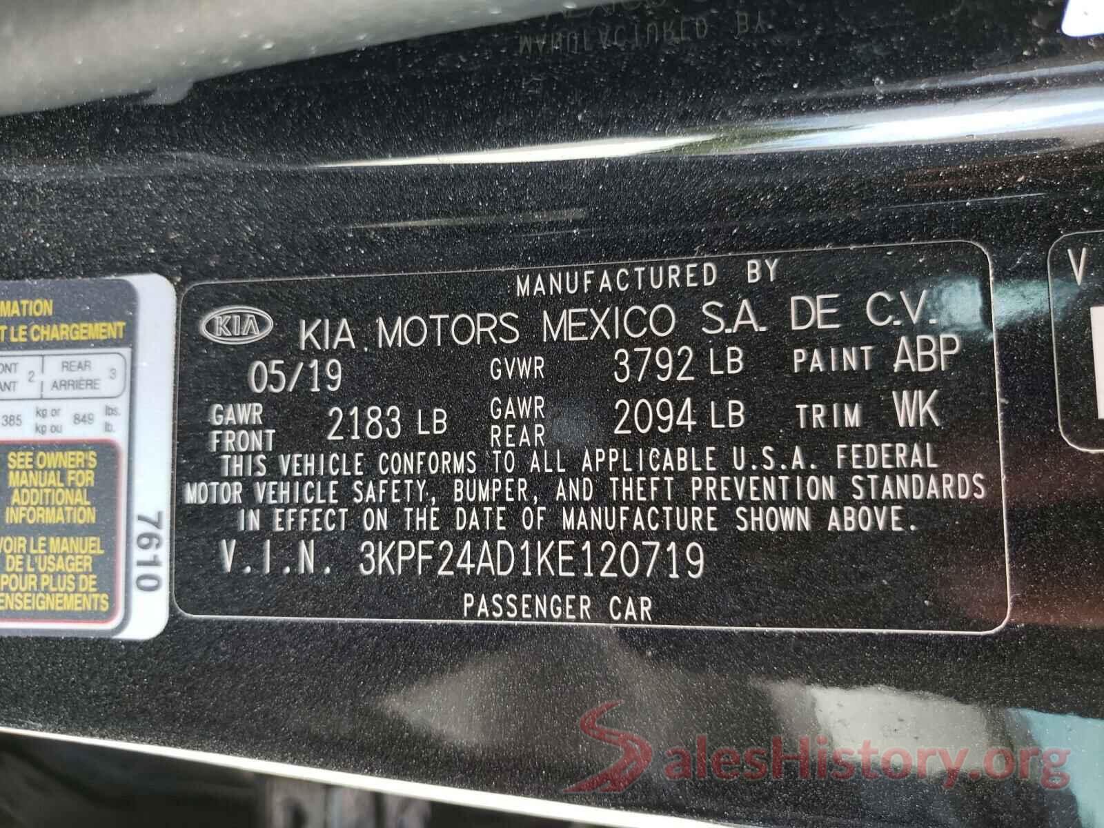 3KPF24AD1KE120719 2019 KIA FORTE