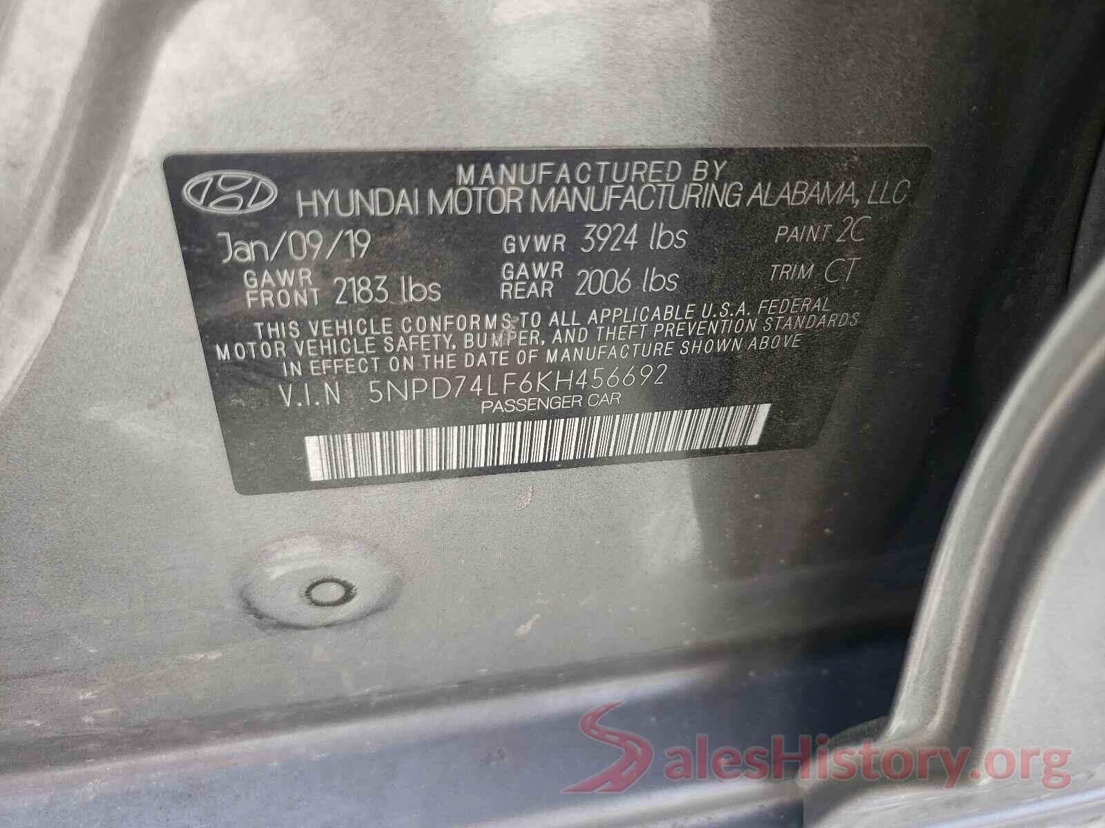 5NPD74LF6KH456692 2019 HYUNDAI ELANTRA