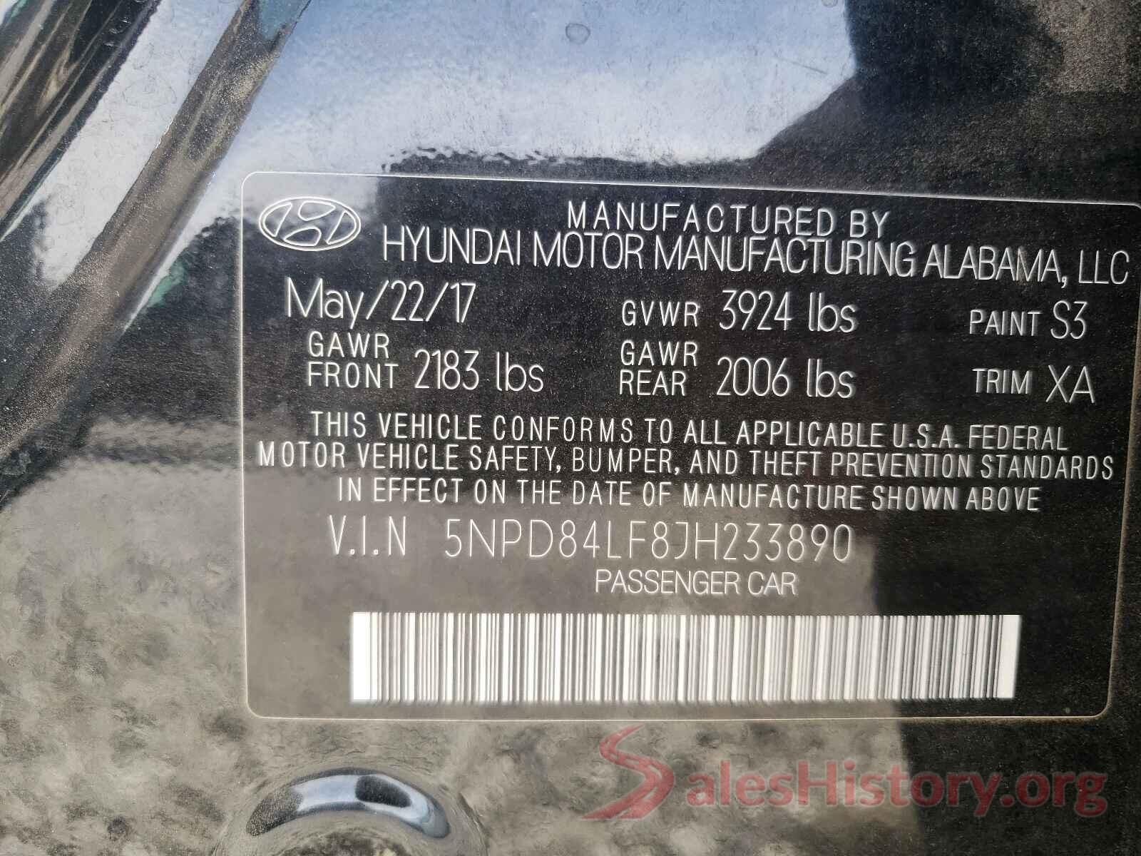 5NPD84LF8JH233890 2018 HYUNDAI ELANTRA