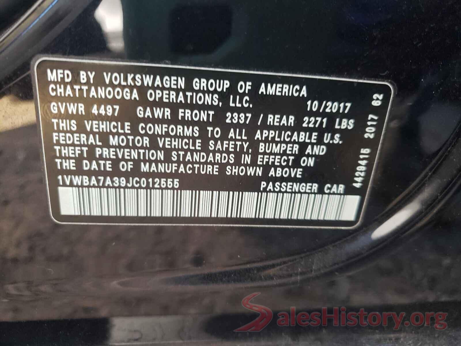 1VWBA7A39JC012555 2018 VOLKSWAGEN PASSAT