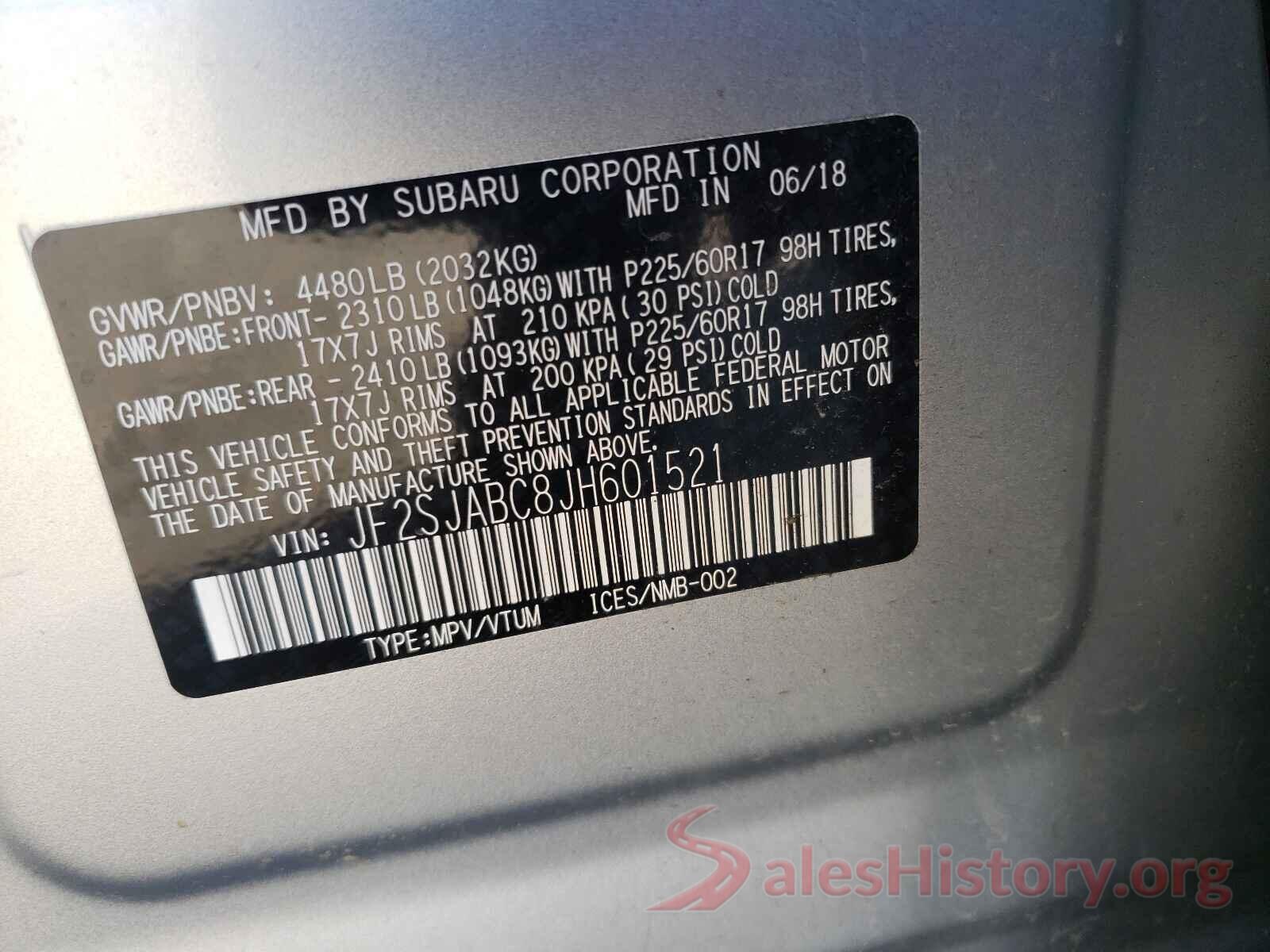 JF2SJABC8JH601521 2018 SUBARU FORESTER